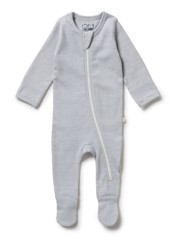 Wilson + Frenchy Stripe Rib Zipsuit w/ Feet - Rain Drop