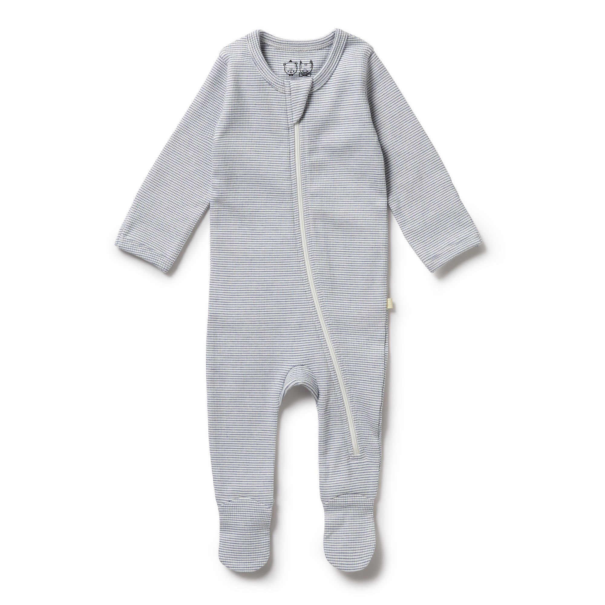 Stripe Rib Zipsuit w/ Feet - Rain Drop