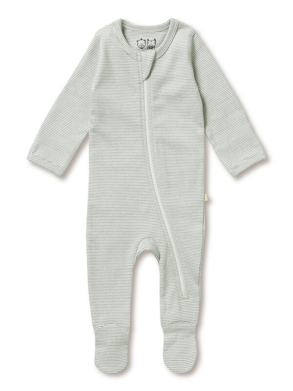 Wilson + Frenchy Stripe Rib Zipsuit w/ Feet - Fern