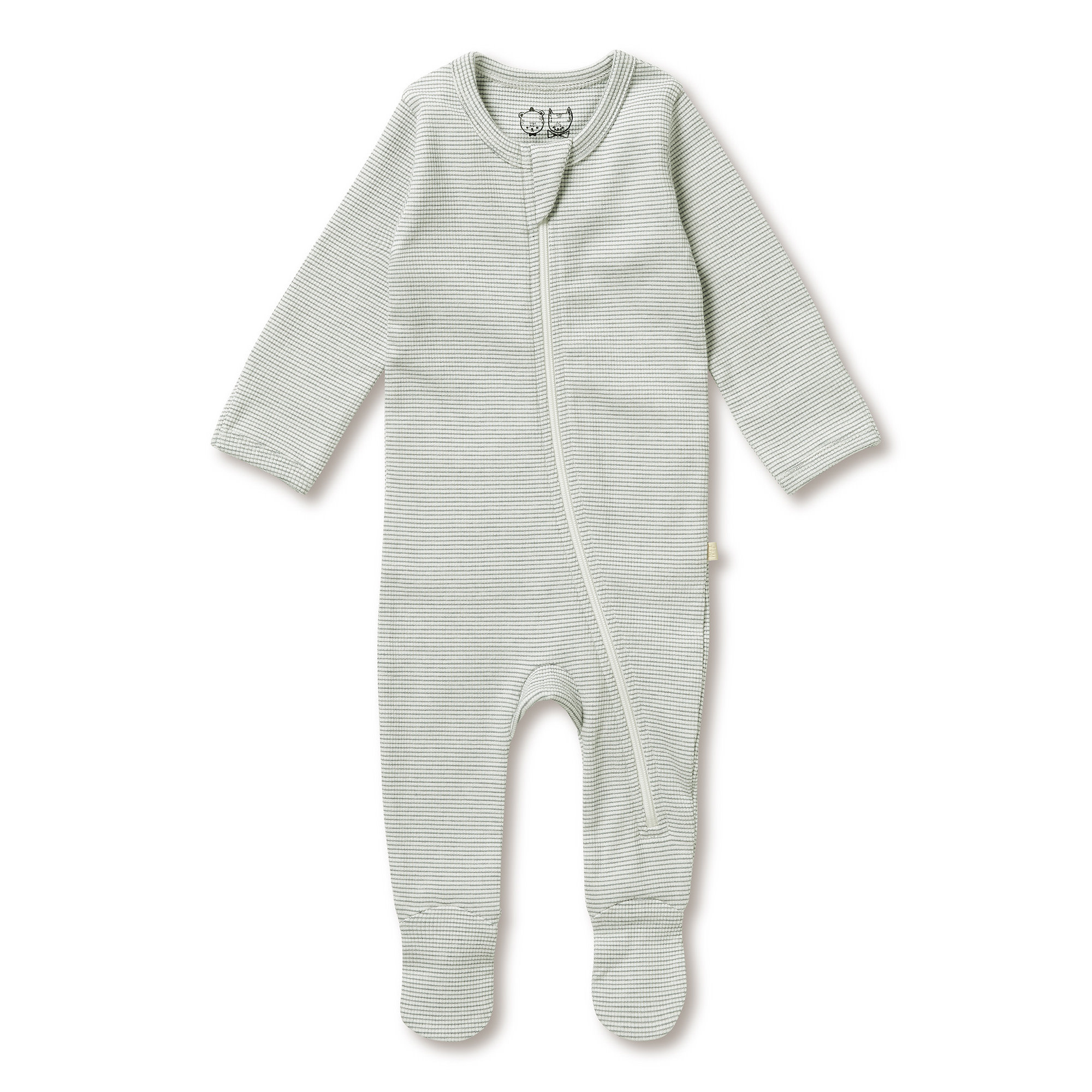 Stripe Rib Zipsuit w/ Feet - Fern