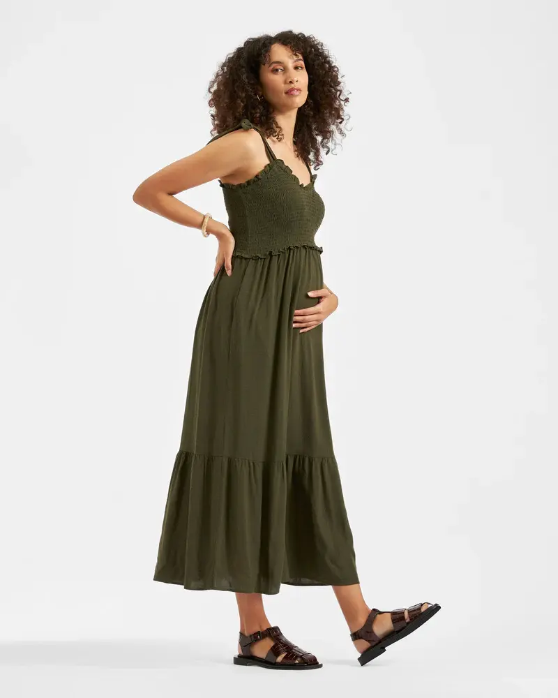 Brandi Shirred Dress - Khaki