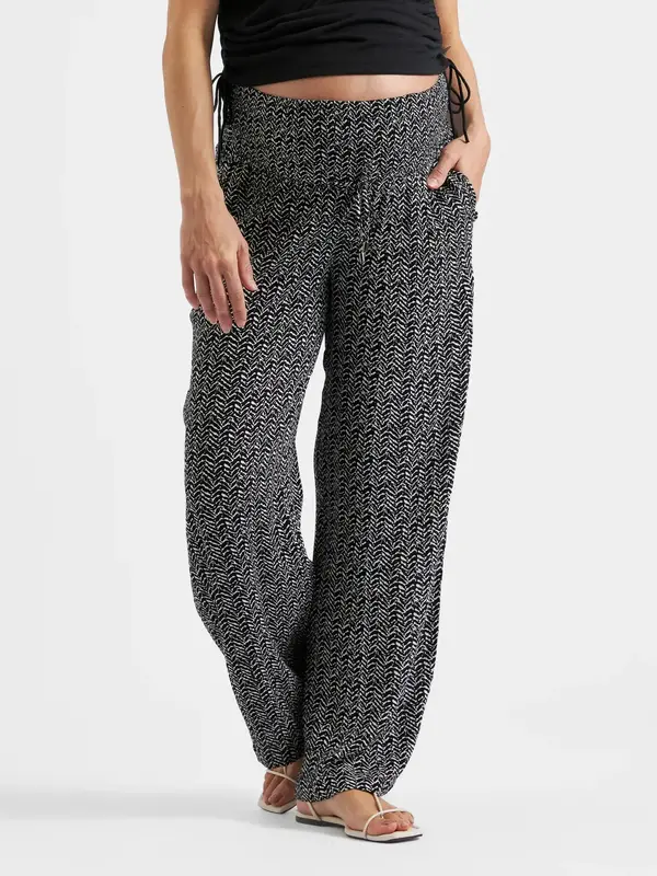 Emmy Shirred Pant - Black/Natural