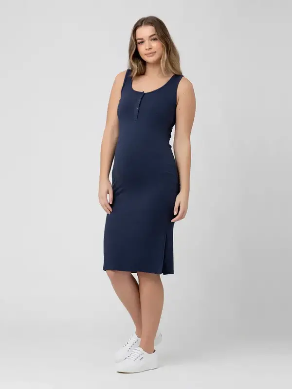 Penny Button Down Rib Dress - Navy