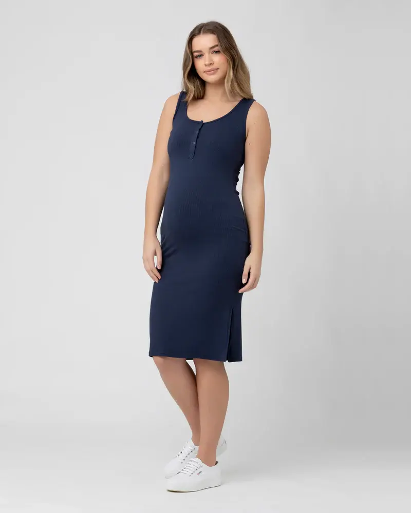 Penny Button Down Rib Dress - Navy