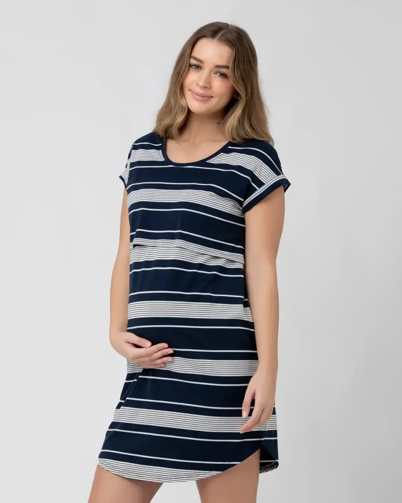 Stevie Lounge Nursing Dress - Navy/Black/White