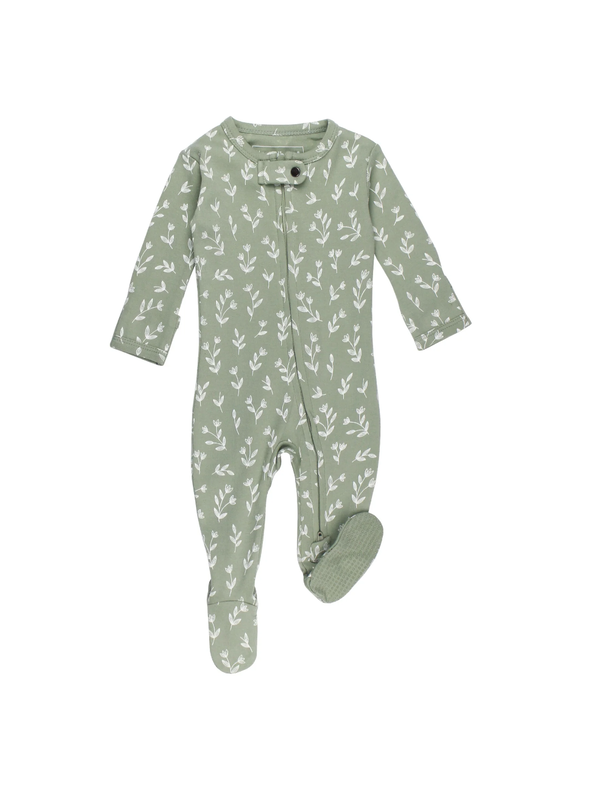 Organic Zipper Footie - Seafoam Bloom