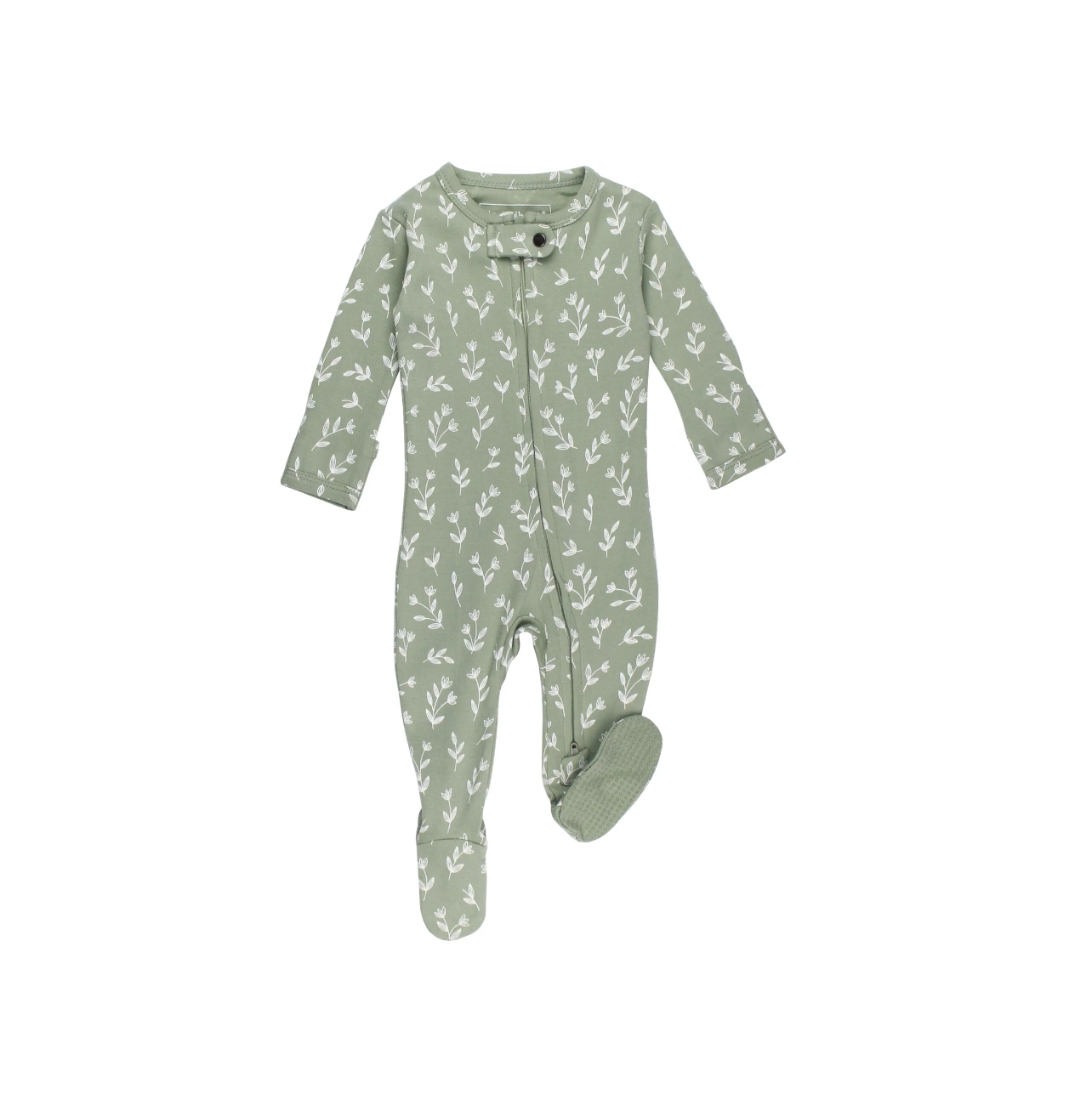 Organic Zipper Footie - Seafoam Bloom