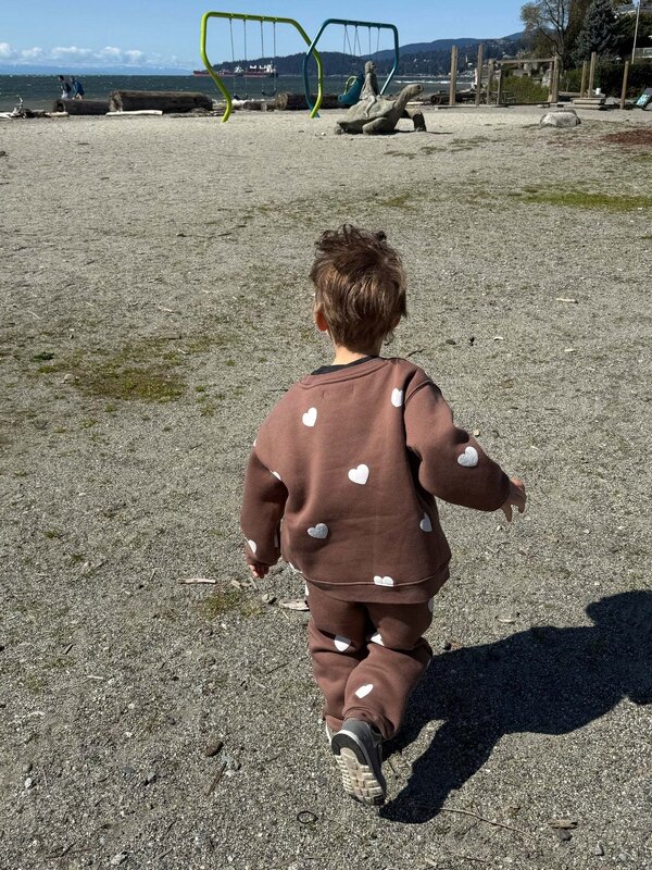 Brunette The Label Chestnut Hearts All Over Crew + Jogger Set