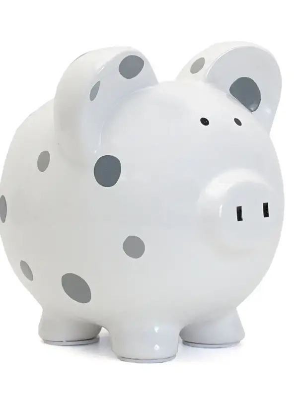 Child to Cherish Grey Multi Dot Piggy Bank
