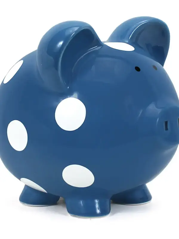 Child to Cherish Blue w/ White Dot Piggy Bank