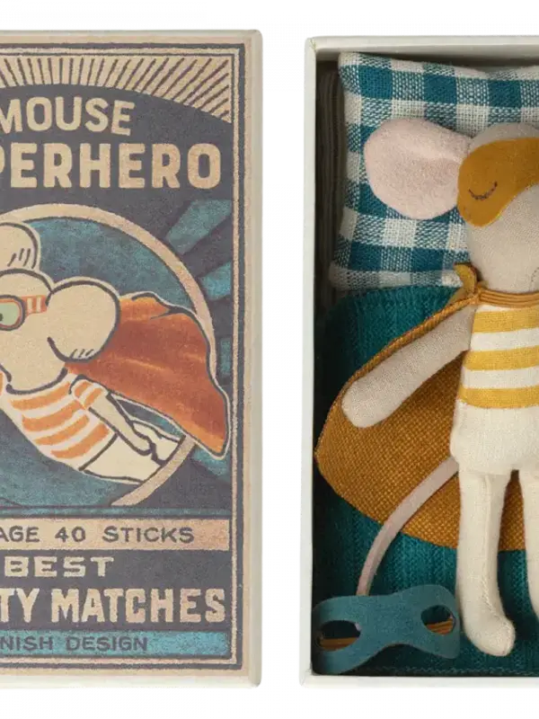 Maileg Super Hero Mouse, Little Brother in Matchbox