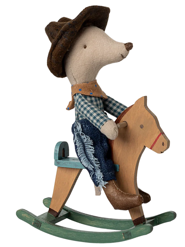 Maileg Cowboy Mouse on Rocking Horse, Little Brother