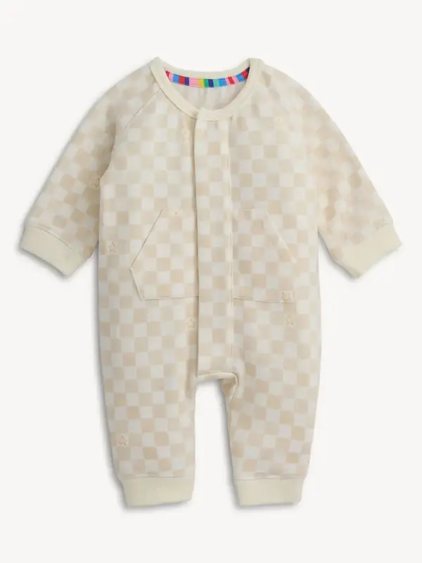 Chamois Checkerboard Brushed Fleece Romper