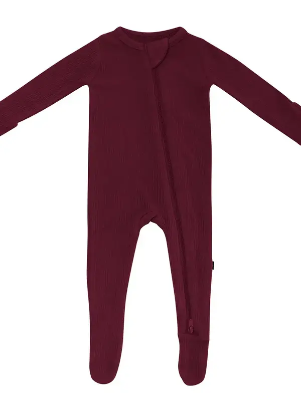 Kyte Rib Zipper Footie - Burgundy