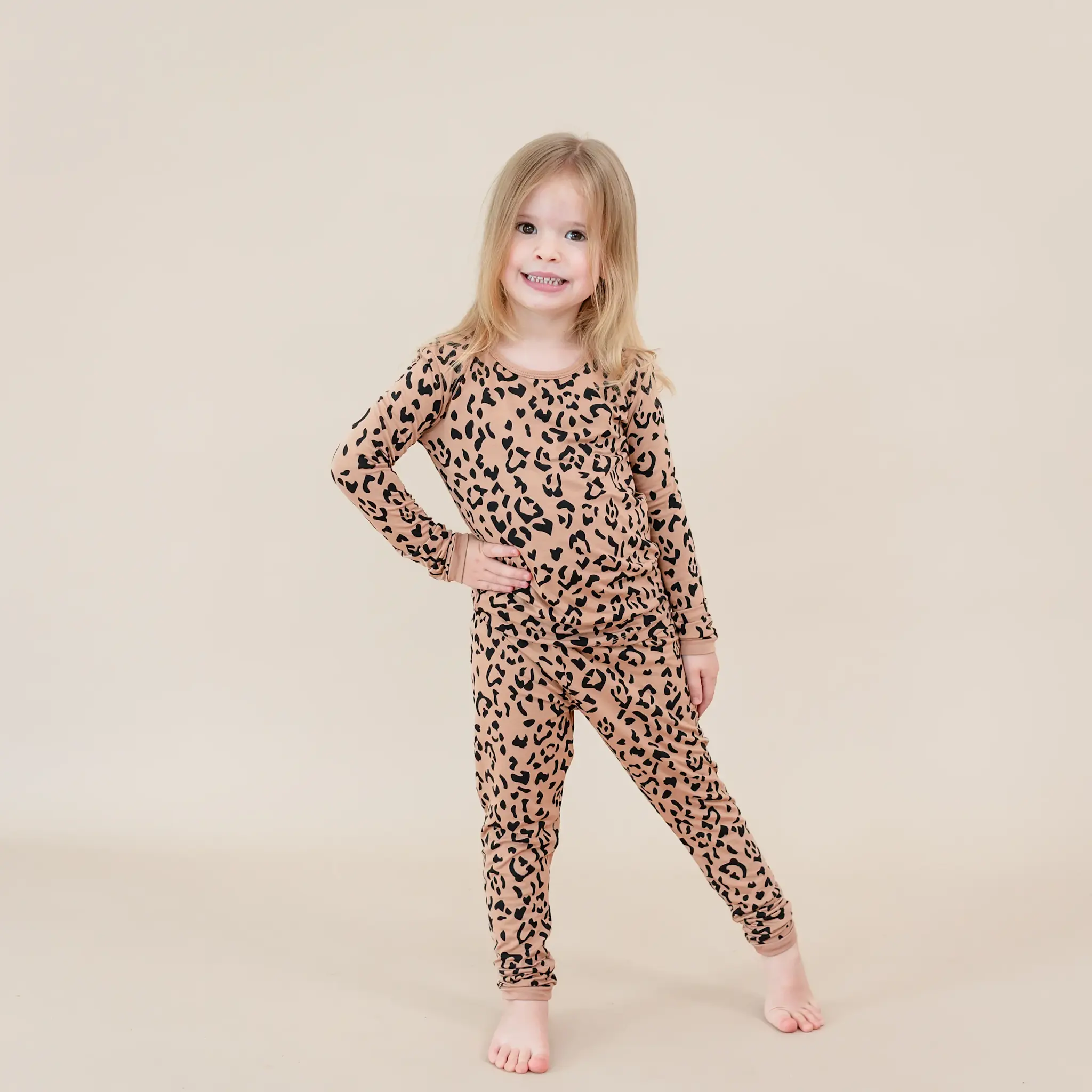 Kyte Long Sleeve Pajama Set - Latte Leopard