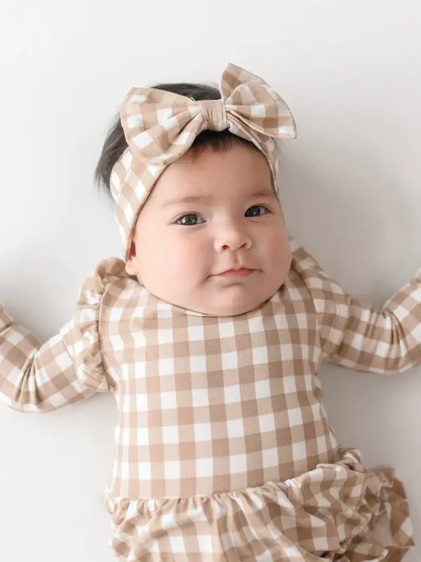 Knotted Bow Headband - Gingham Bisque