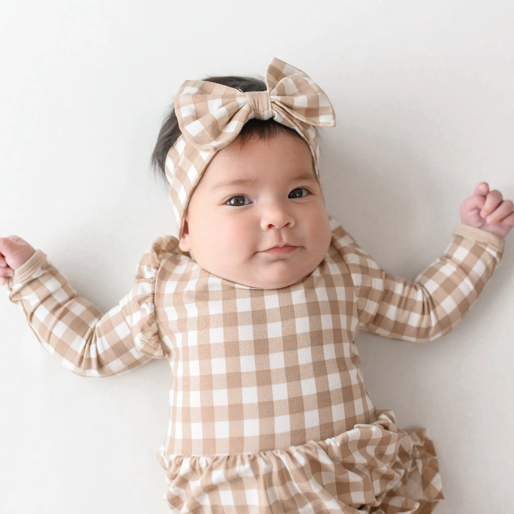 Knotted Bow Headband - Gingham Bisque