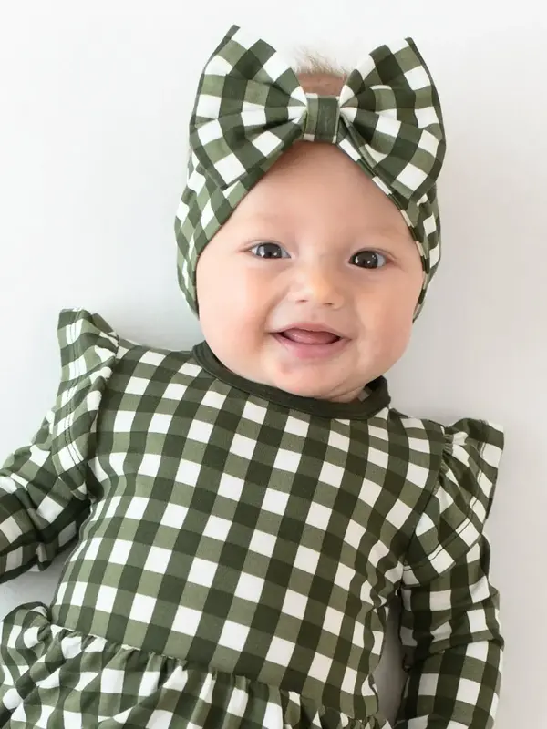 Knotted Bow Headband - Gingham Fir