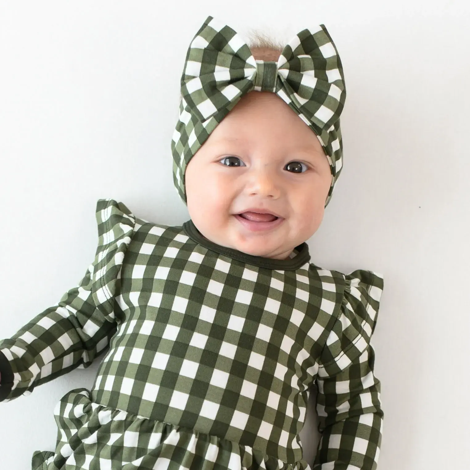 Knotted Bow Headband - Gingham Fir