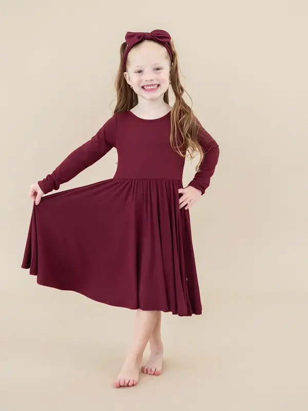 Kyte Long Sleeve Twirl Dress - Burgundy