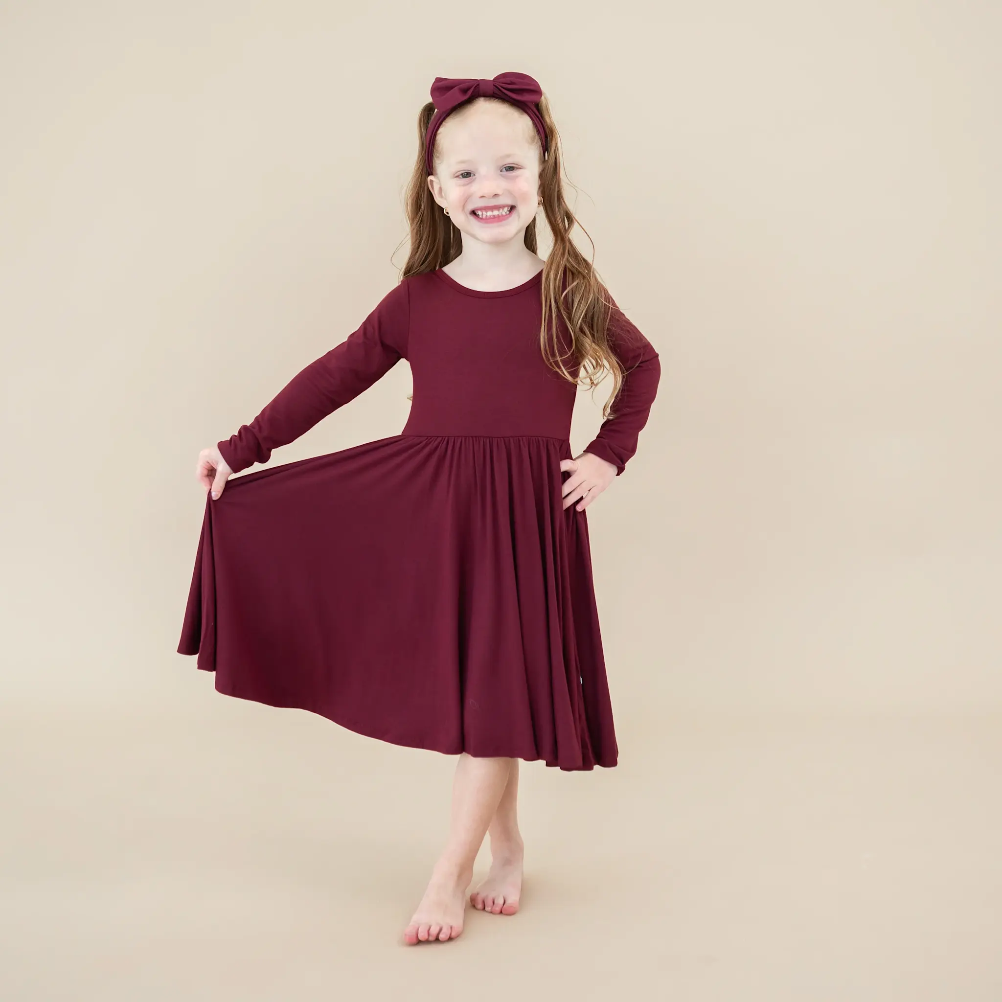 Kyte Long Sleeve Twirl Dress - Burgundy