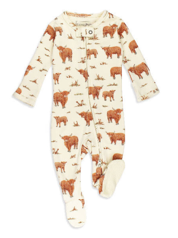 Organic Zipper Footie - Highland Cow