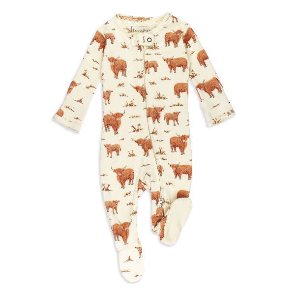 Organic Zipper Footie - Highland Cow