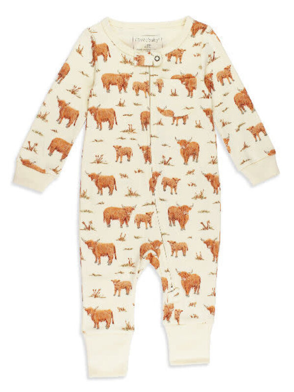 Organic Zipper Romper - Highland Cow