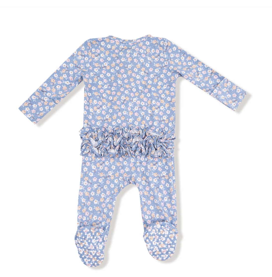 Zipper Ruffle Back Footie - Country Calico