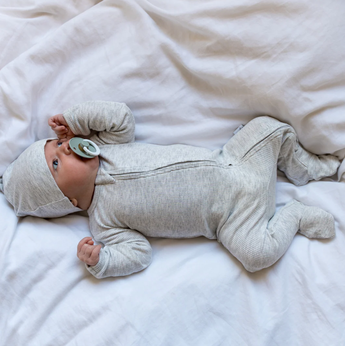 Bamboo Rib Footie - Light Heathered Grey