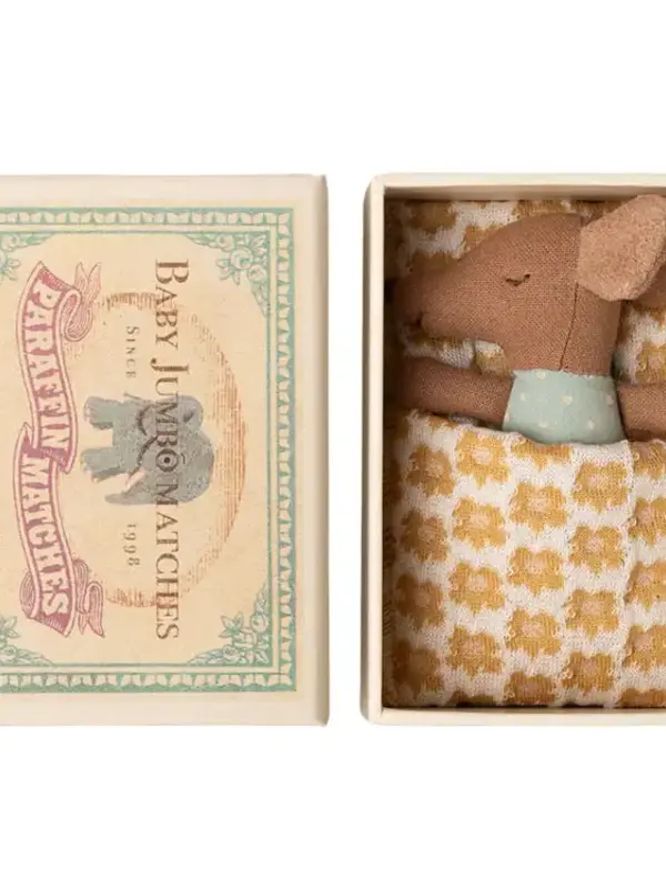 Maileg Blue Sleepy/Wakey Baby Mouse in Matchbox