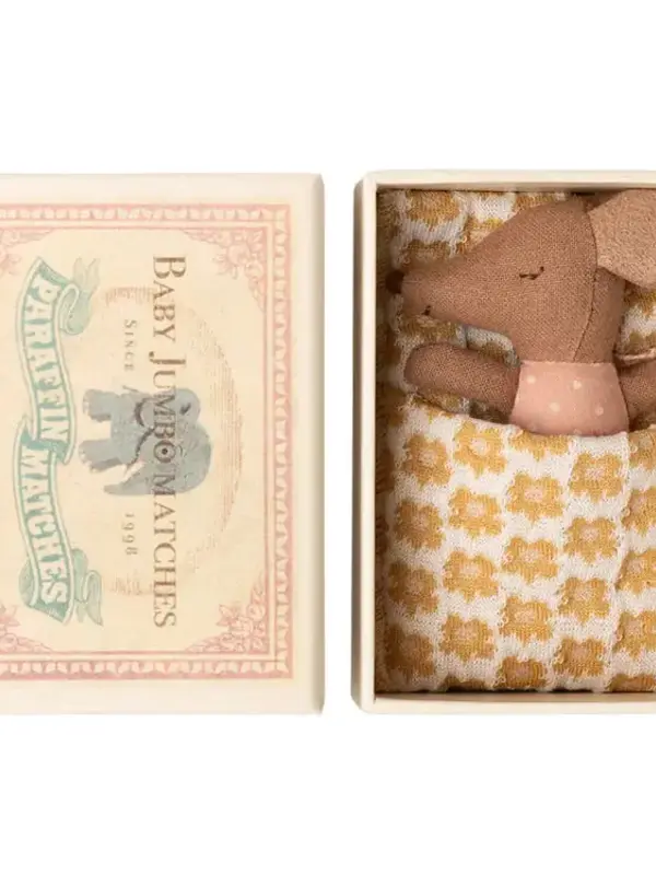 Maileg Rose Sleepy/Wakey Baby Mouse in Matchbox