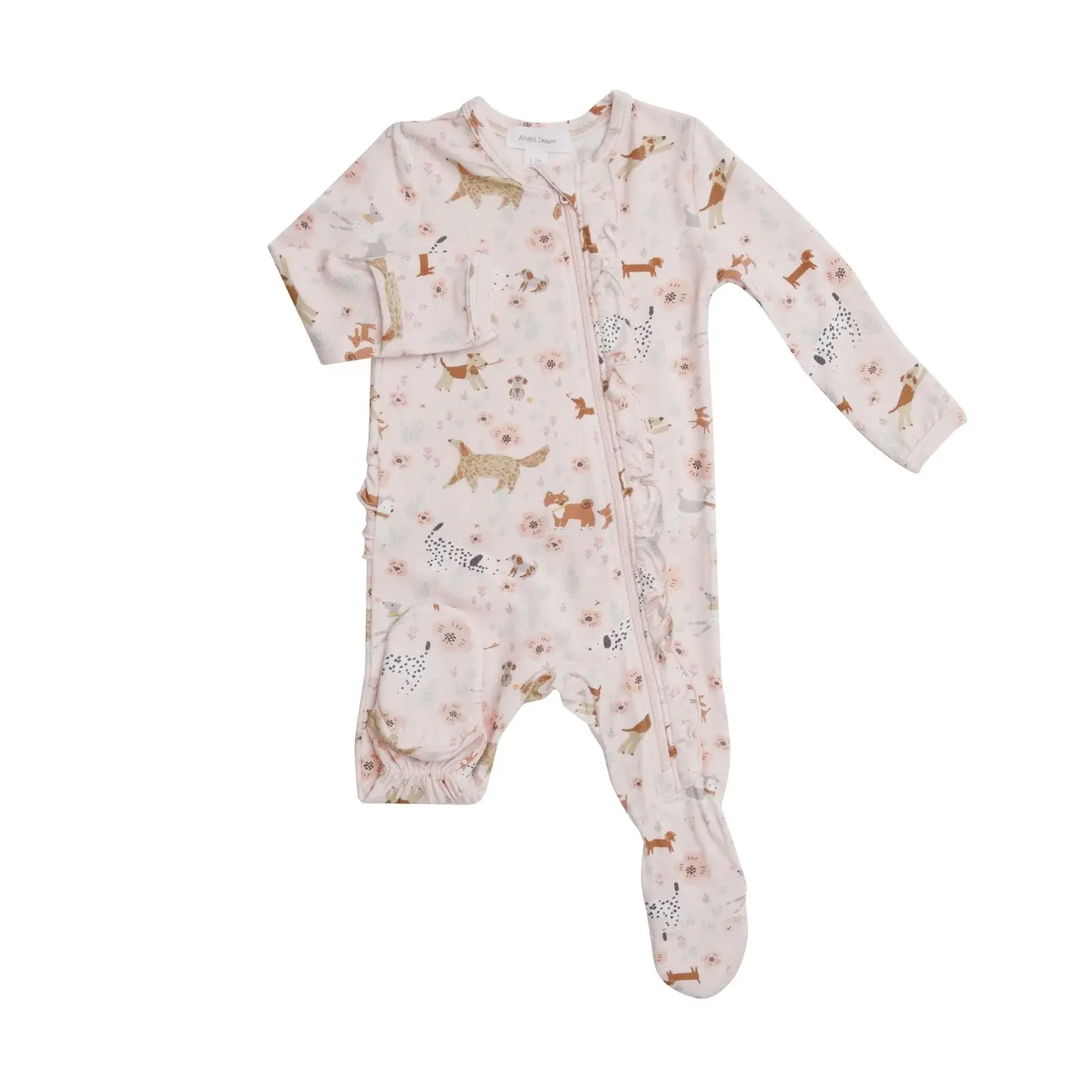 Floral Pups Zipper Footie - 12-18M