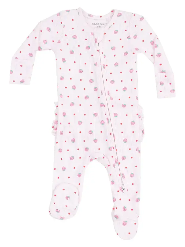 Angel Dear Strawberry Rib Swiss Dot Zipper Footie