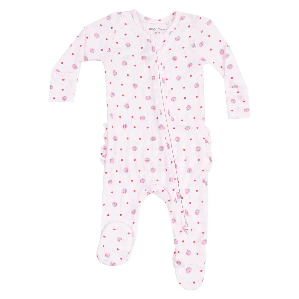 Strawberry Rib Swiss Dot Zipper Footie