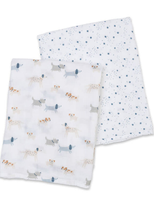 Lulujo 2pk Muslin Swaddle - Puppy+Stars