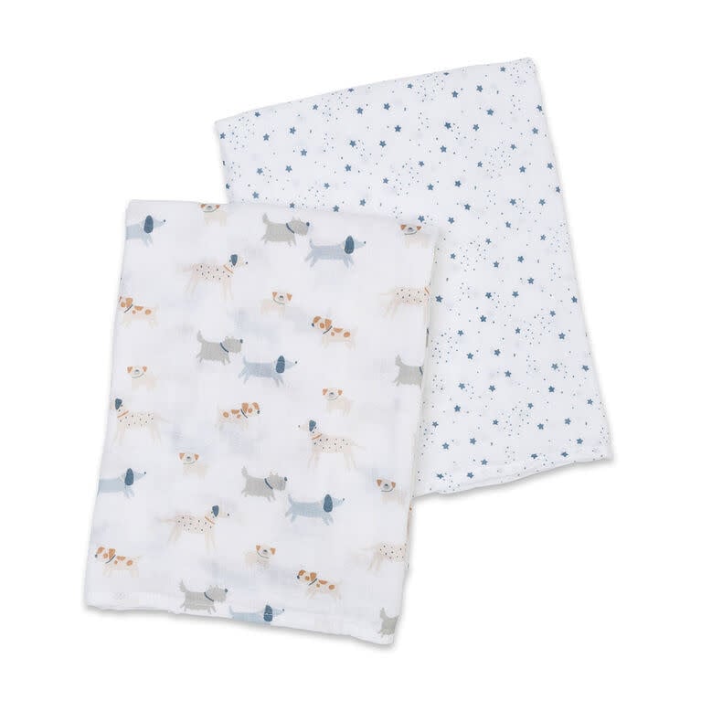 Lulujo 2pk Muslin Swaddle - Puppy+Stars