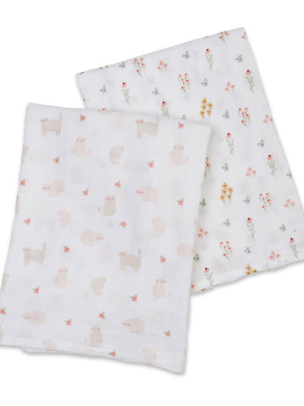 Lulujo 2pk Muslin Swaddle - Kitty+Flower