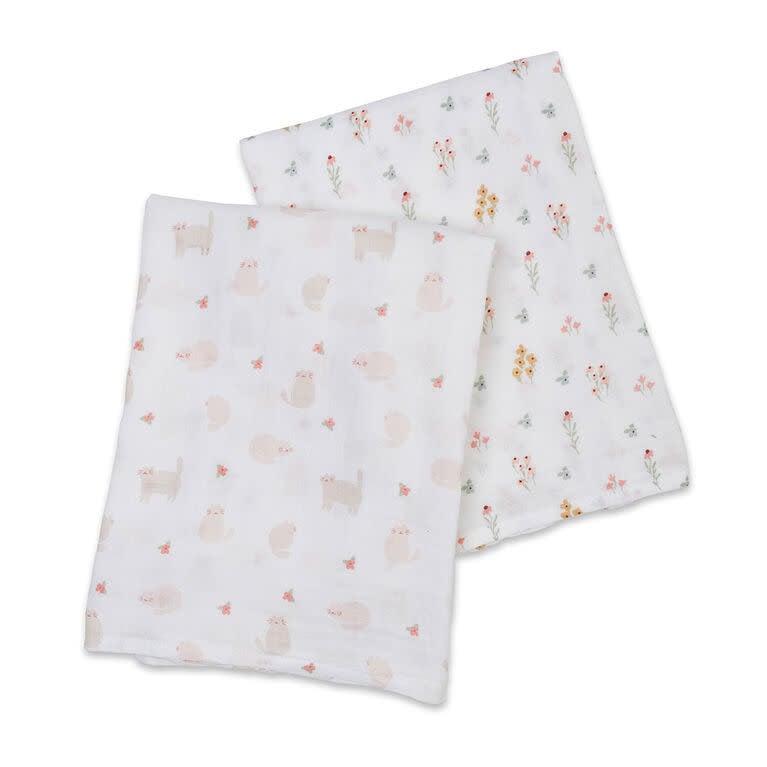 Lulujo 2pk Muslin Swaddle - Kitty+Flower