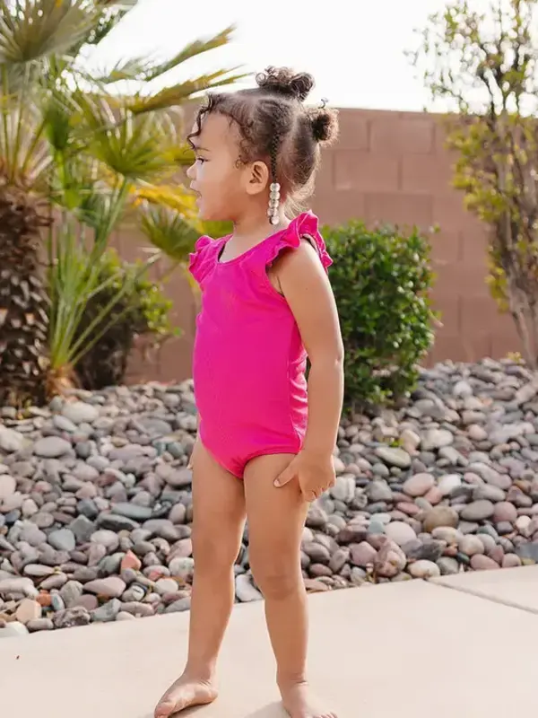 Current Tyed Clothing Hot Pink Ruffle Shoulder One Piece