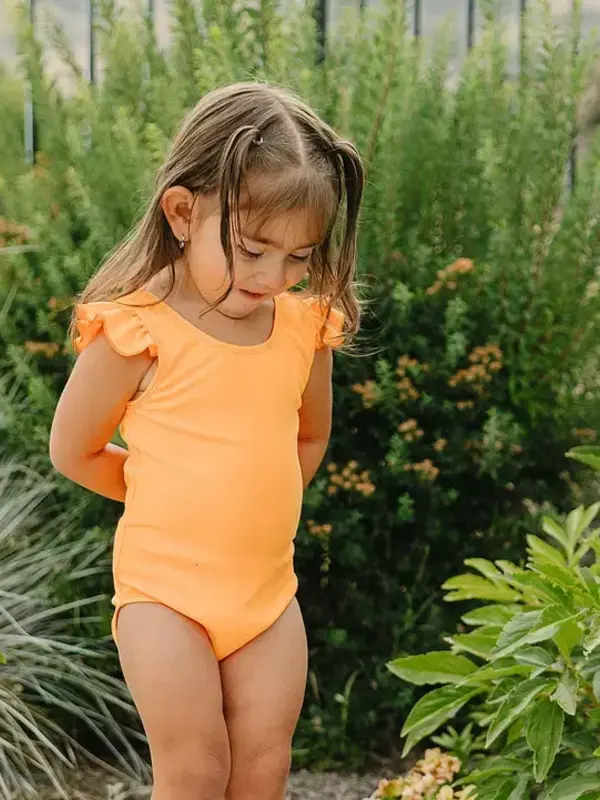 Current Tyed Clothing Brights Neon Orange Ruffle Shoulder One Piece