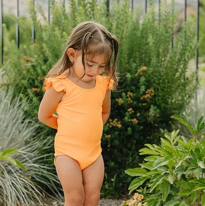 Brights Neon Orange Ruffle Shoulder One Piece
