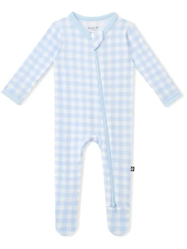 Kyte Zipper Footie - Gingham Breeze