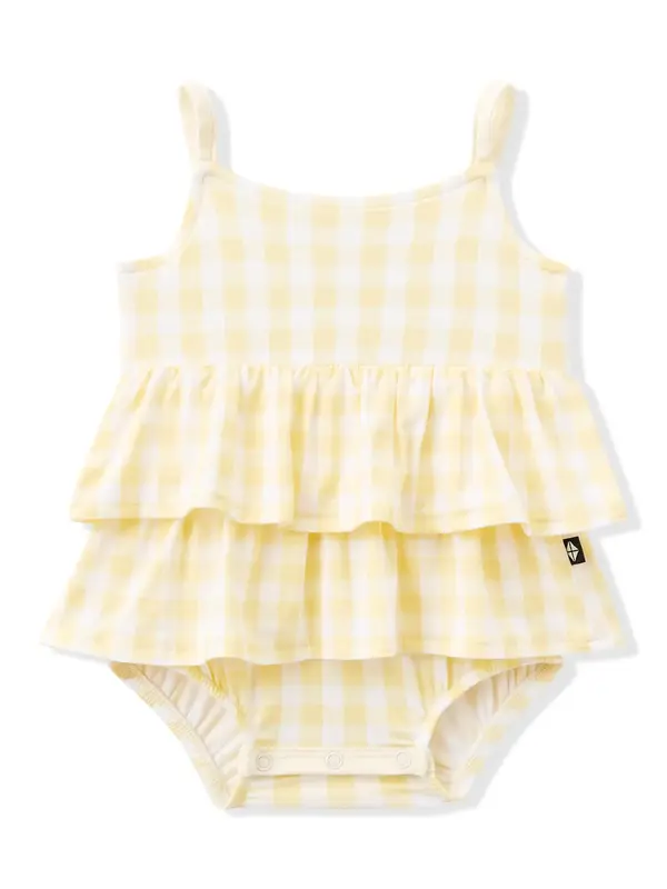 Kyte Ruffle Romper - Gingham Chamomile