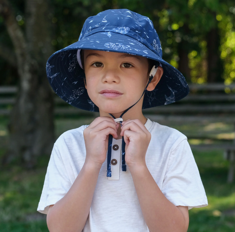 Navy Whale Play Aqua Dry Bucket Hat