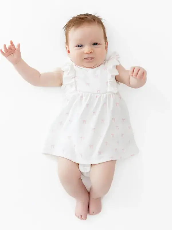 Pointelle Bodysuit Dress - Pink Bows