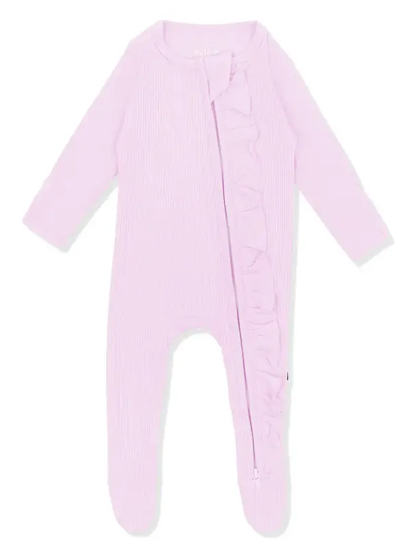 Kyte NB Rib Ruffle Zipper Footie - Thistle