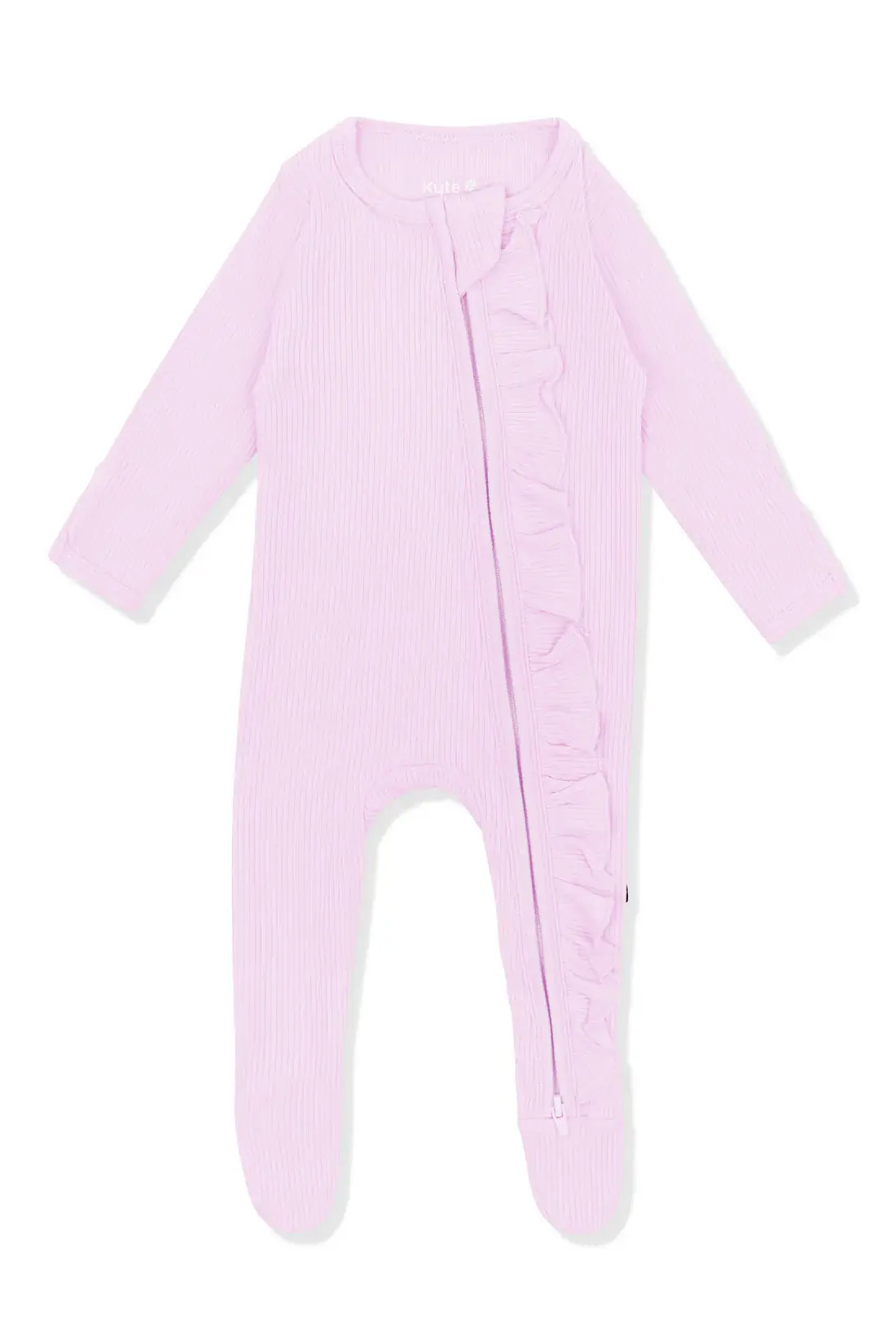 Kyte NB Rib Ruffle Zipper Footie - Thistle