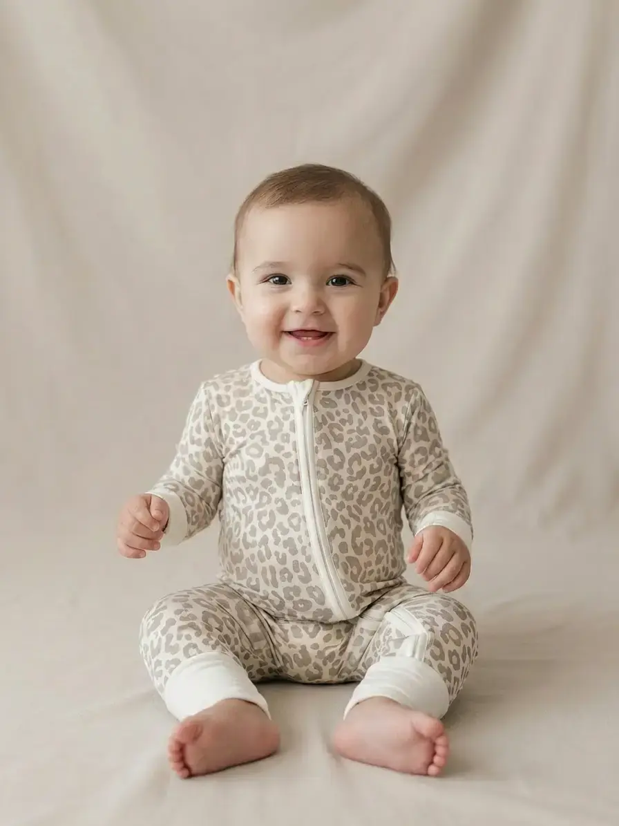 Bamboo Romper - Apricot Leopard
