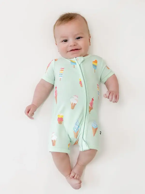 Kyte Zipper Shortall Romper - Mint Ice Cream